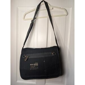 Relic Brand By Fossil Black Messenger Bag Canvas Grid Pattern Faux Leather